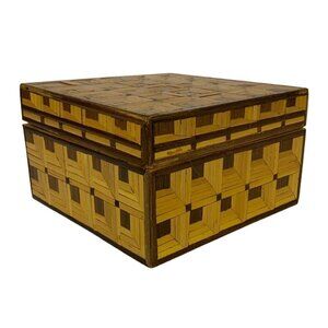 Handmade Straw Trinket Box Square Geometric Decorative Stash Organization